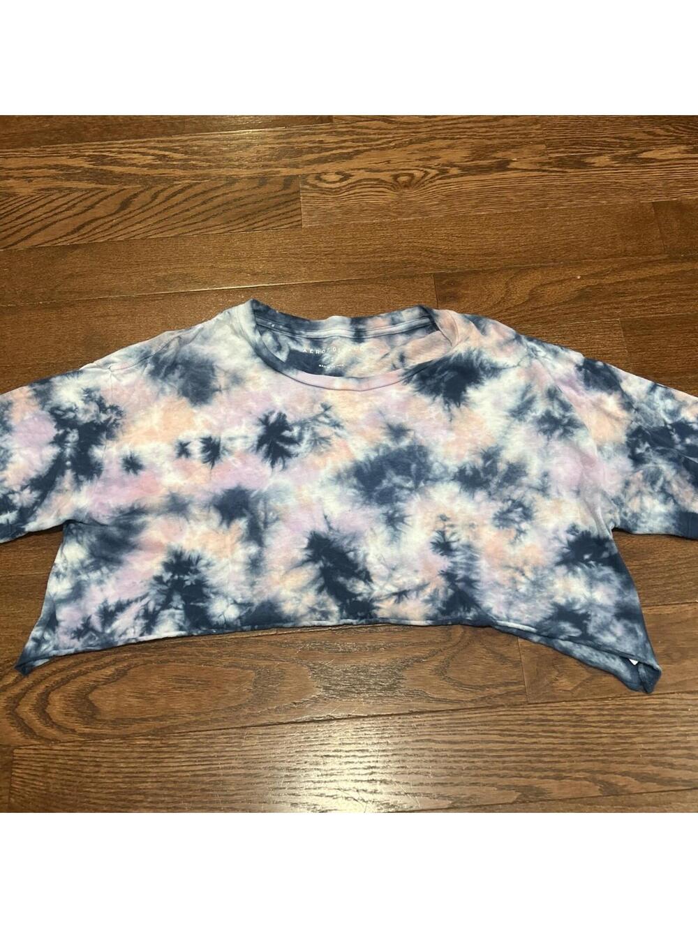 Aeropostale Women's Tie-Dye Sharkbite Boyfriend Crew Tee Blue/Pink Size: Small